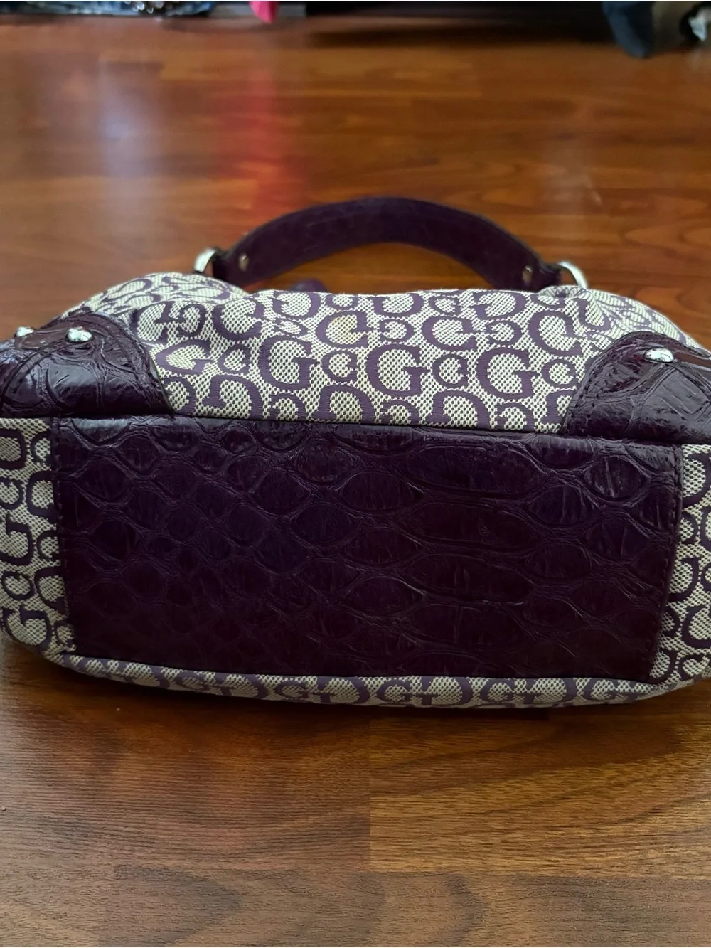 GUESS Vintage Y2K Hobo Baguette Monogram Purple Shoulder Bag Rare 2000s USA Cute